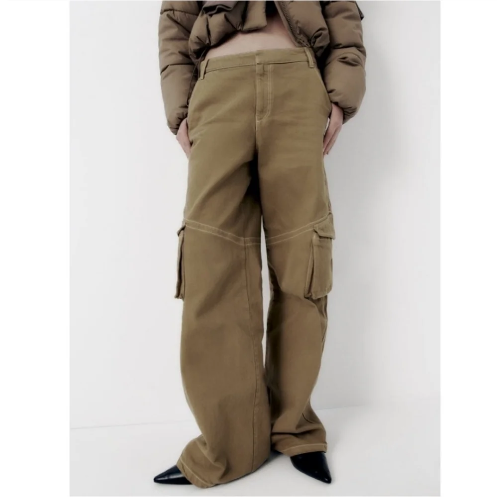 NWT Zara high waisted wide leg cargo pants - Picture 3 of 16